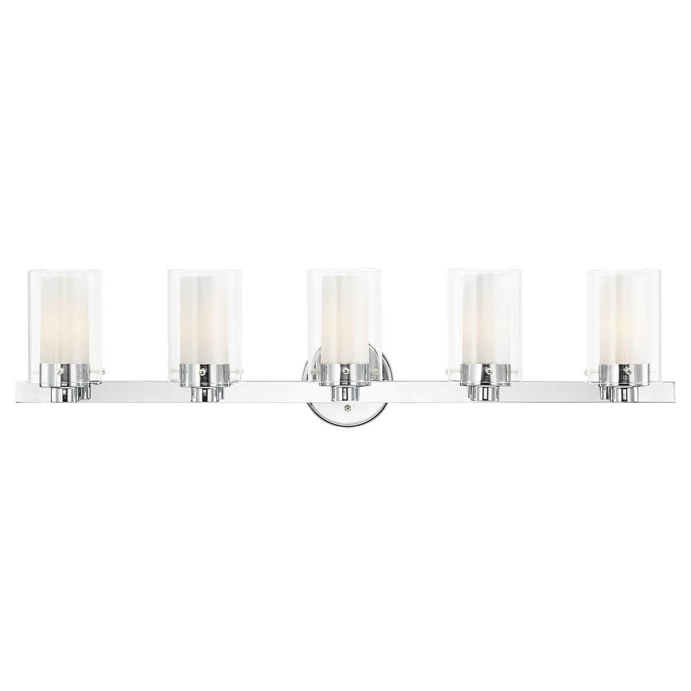 Baxter 35.5 in. 5-Light Polished Chrome Vanity Light with Clear Outer Glass