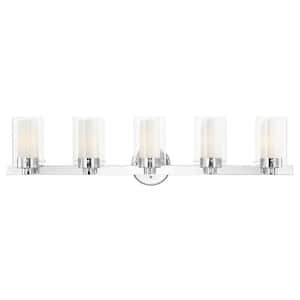 Baxter 35.5 in. 5-Light Polished Chrome Vanity Light with Clear Outer Glass and Opal Inner Glass