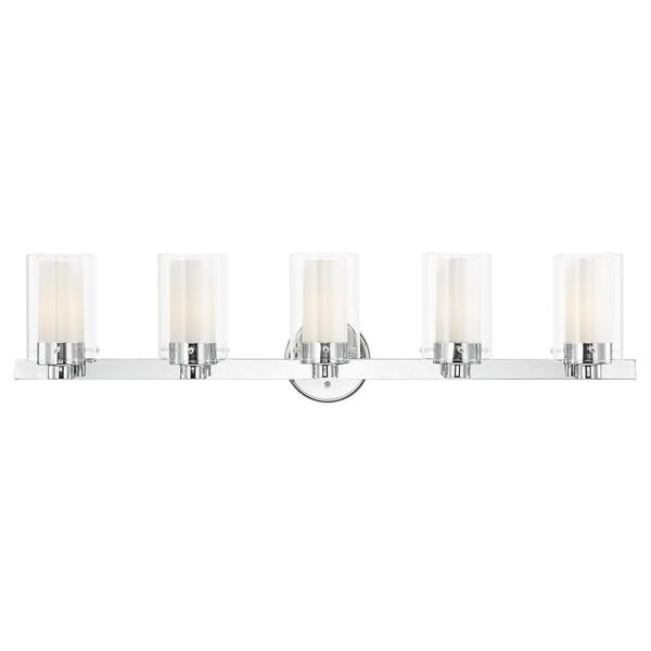 AVIANCE LIGHTING Baxter 35.5 in. 5-Light Polished Chrome Vanity Light with Clear Outer Glass and Opal Inner Glass