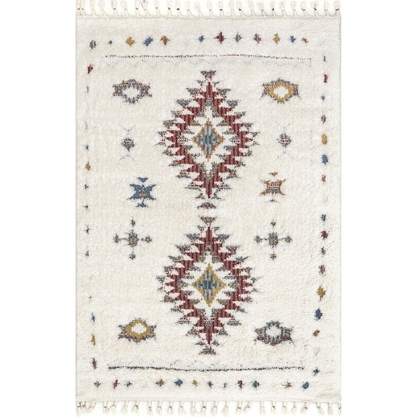 nuLOOM Jocelyn Rust 8 ft. x 10 ft. High-Low Textured Tribal Shag Tassel Area Rug