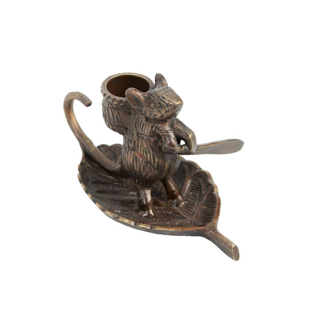 Antique Brass Mouse on Leaf Candle Holder