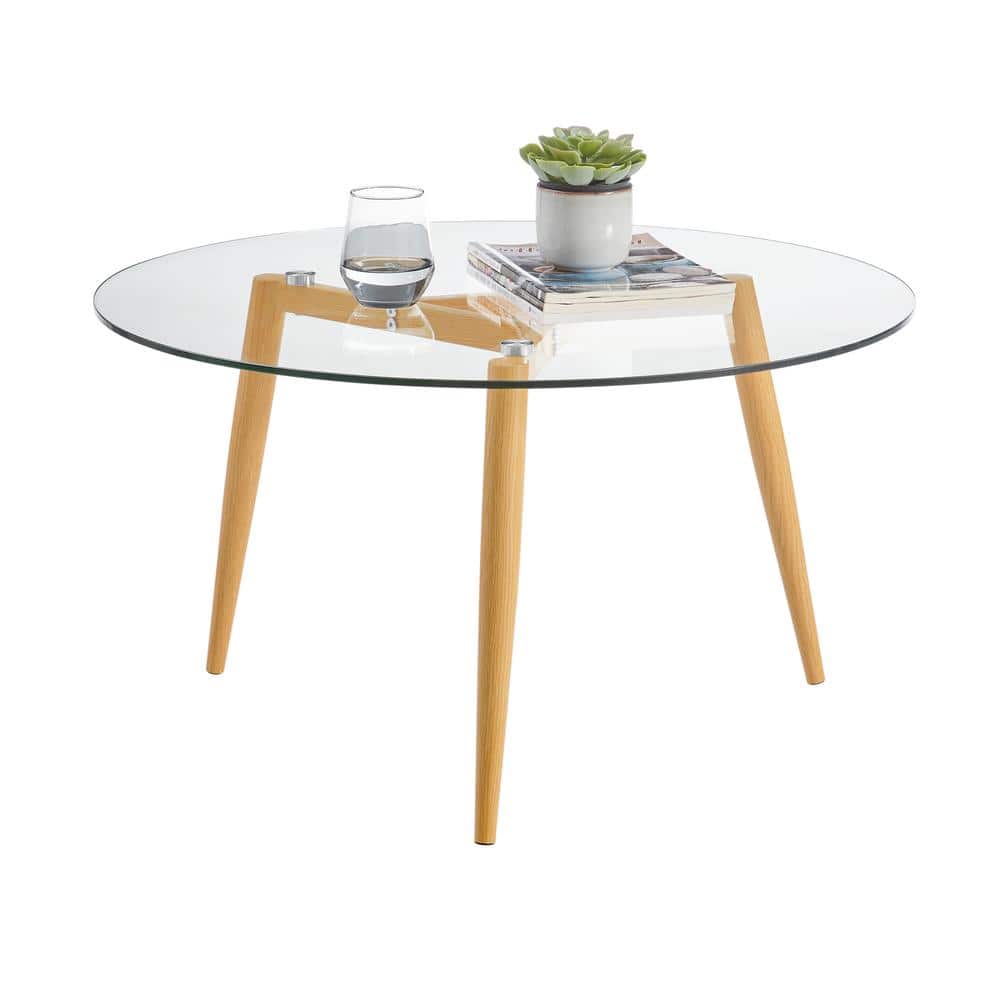 Van Beuren Beech and Clear Glass Round Coffee and Side Table Set