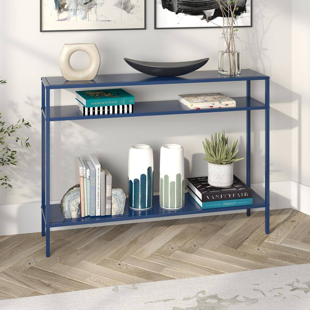 Ricardo 42" Mykonos Blue Metal Console Table with Shelves
