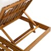 Close-up detail of the wooden folding chair frame.