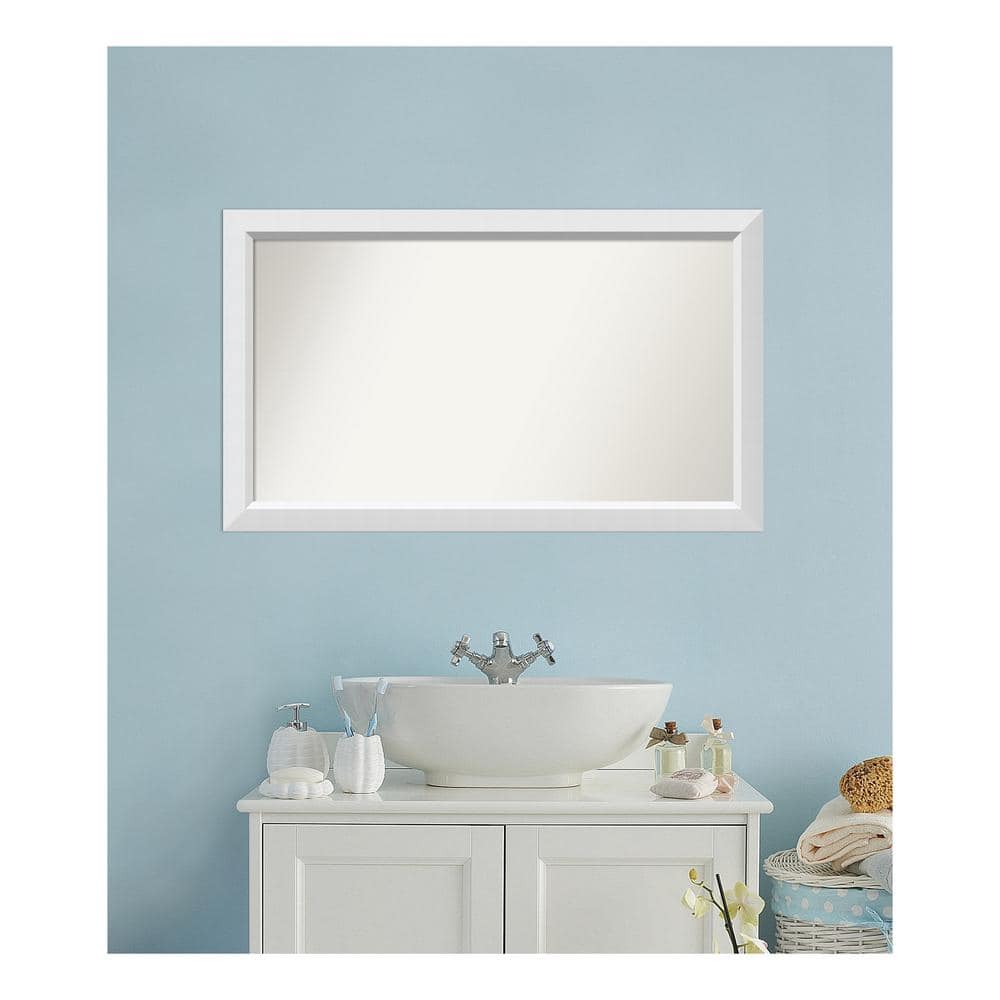 Blanco White 42.25 in. x 25.25 in. Custom Non-Beveled Wood Framed Bathroom 