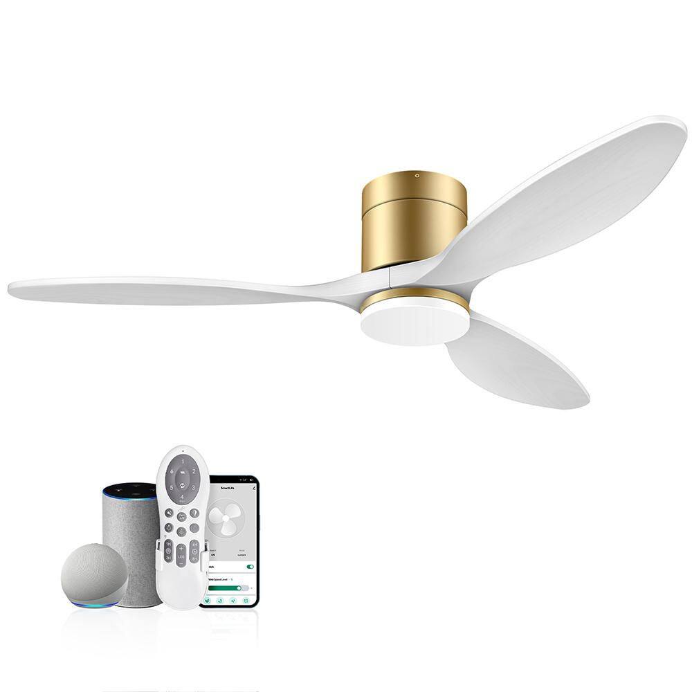 Smart 52 in. Gold 3 Blades Flush Mount Standard Ceiling Fan with Light and Alexa Google Voice App and Remote Included price history on PriceWatchPro