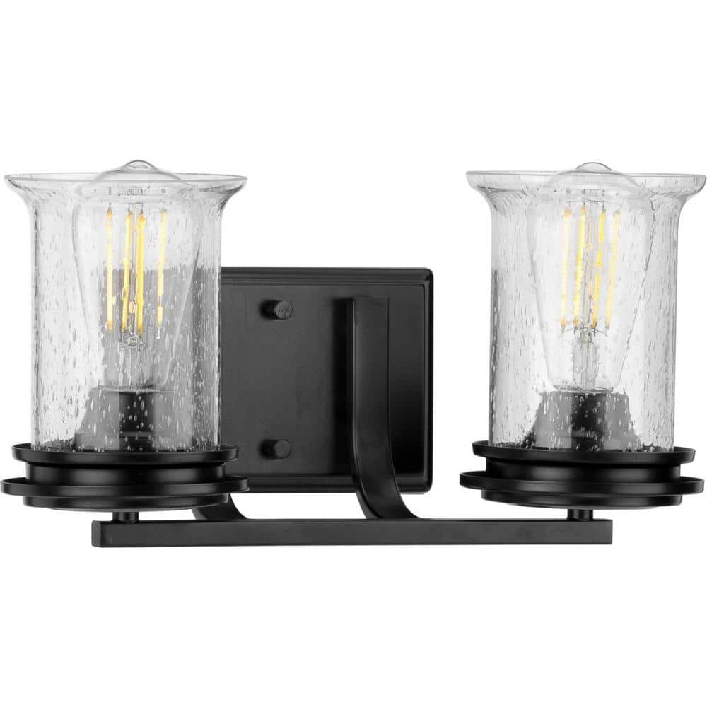 Winslett Collection 2-Light Matte Black Clear Seeded Glass Coastal Bath Vanity Light price history on PriceWatchPro