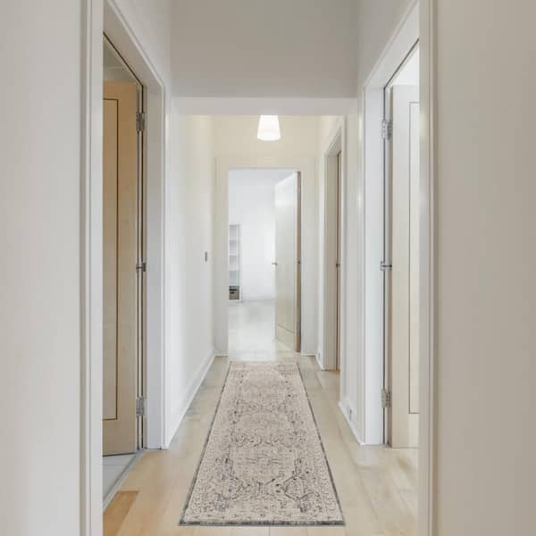 Lynx Ivory Charcoal 2 ft. x 12 ft. All-over design Transitional Runner Area Rug