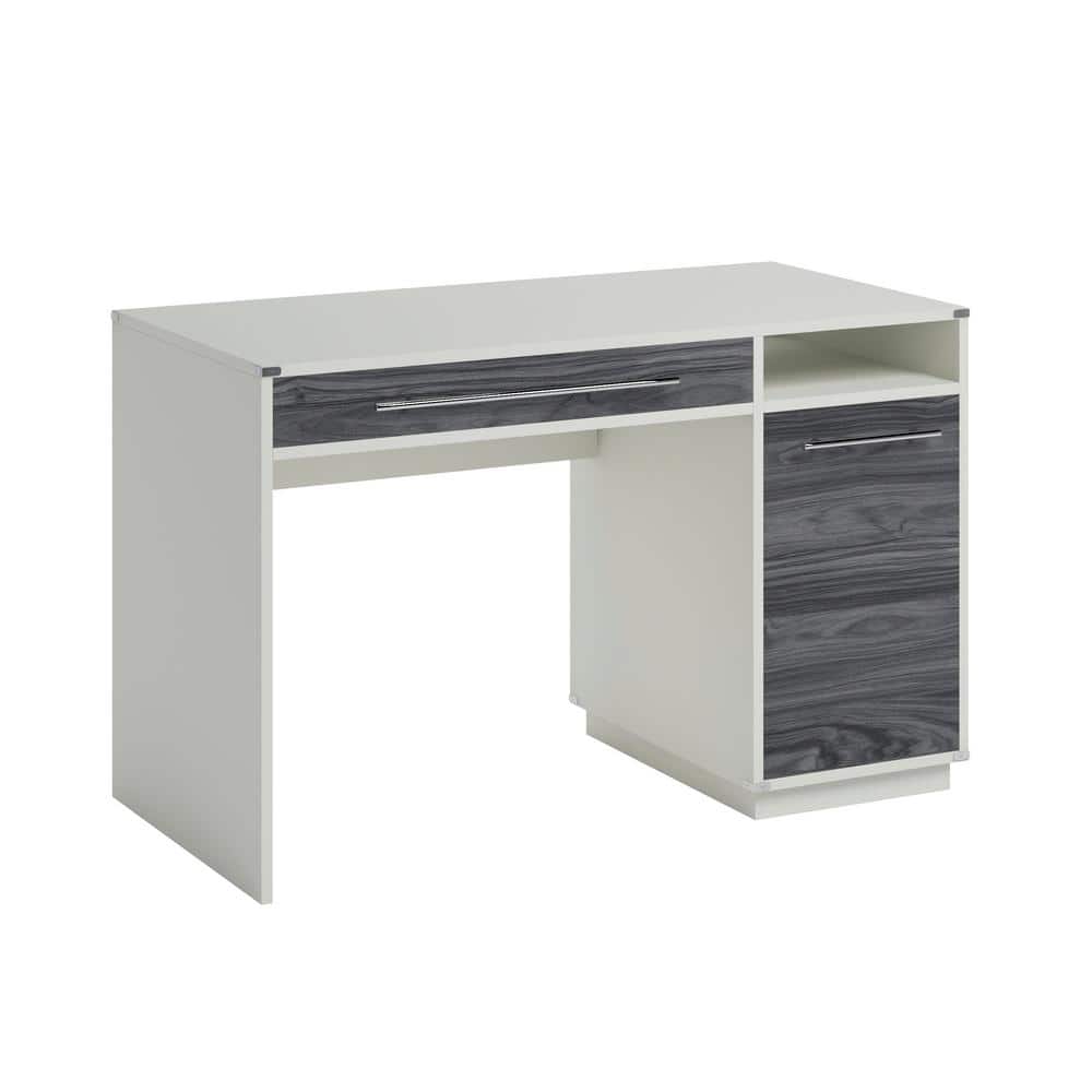 White Engineered Wood Desk with Keyboard Tray and Storage