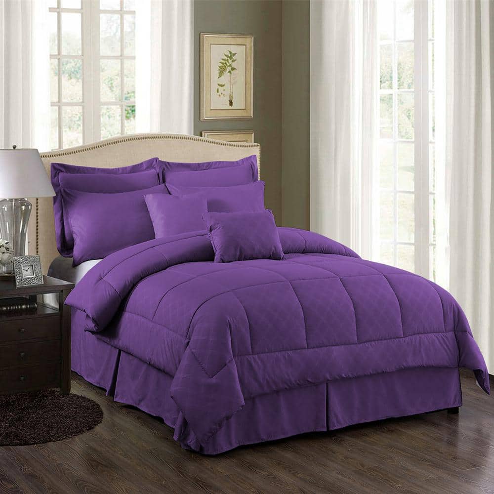 Jml 10 Piece Purple Plaid Queen Comforter Set 10 Pcs Pur Q The Home Depot