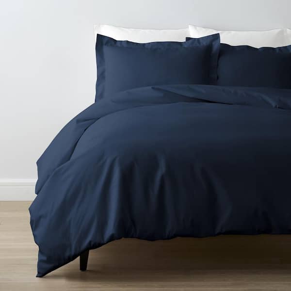 The Company Store Company Cotton Navy Solid 300-Thread Count Cotton Percale Twin Duvet Cover