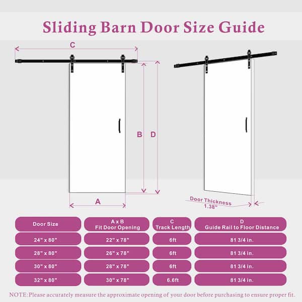 30 in. x 80 in. 5-Lite Clear Glass Panel Black PVC Covering MDF. Wood Barn Door Slab with Full Barn Door Kit Set