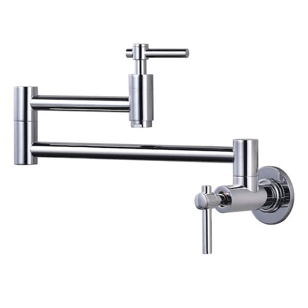 ARCORA Wall Mounted Pot Filler Faucet with Double Joint Swing Arm in Chrome