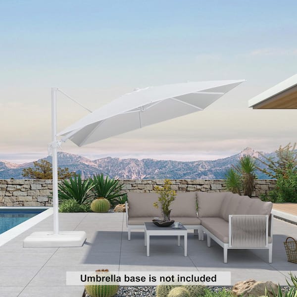 PURPLE LEAF 9 ft. x 12 ft. Outdoor Cantilever Patio Umbrella White Aluminum Swivel Offset 360° Rotation Umbrella in White