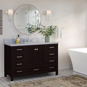 Cambridge 55 in. W x 22 in. D x 36 in. H Bath Vanity in Espresso with Carrara White Marble Top