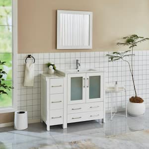 Brescia 42 in. W x 18 in. D x 36 in. H Bathroom Vanity in White with Single Basin Vanity Top in White Ceramic and Mirror
