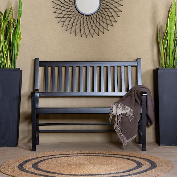 48 in. L Black Wooden Outdoor Eden Garden Bench, Yard Patio Porch Wood Furniture