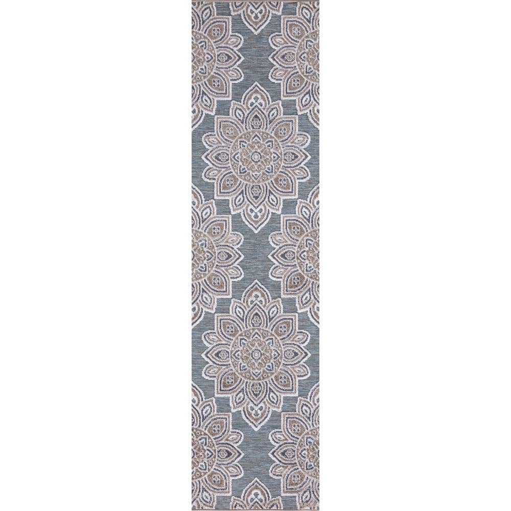 Well Woven Ivory & Blue Amtero Abstract Industrial Runner Rug 2x7 (2'3 x  7'3)