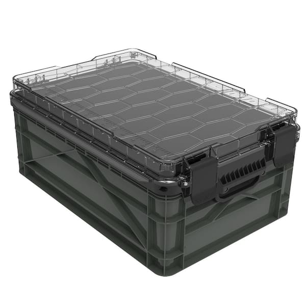 Weather Resistant Half Size Storage Bin High Stacking Capacity Heavy Duty Stackable Storage Bin w/Lid, Dividers Stealth
