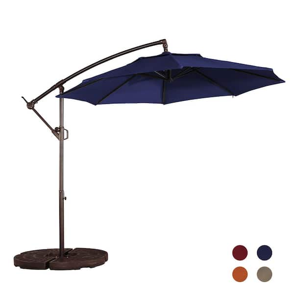 Mondawe 10 ft. Steel Pole Patio Cantilever Umbrella 2-Way Stop Slip Crank Design Outdoor Market Umbrella in Navy Blue