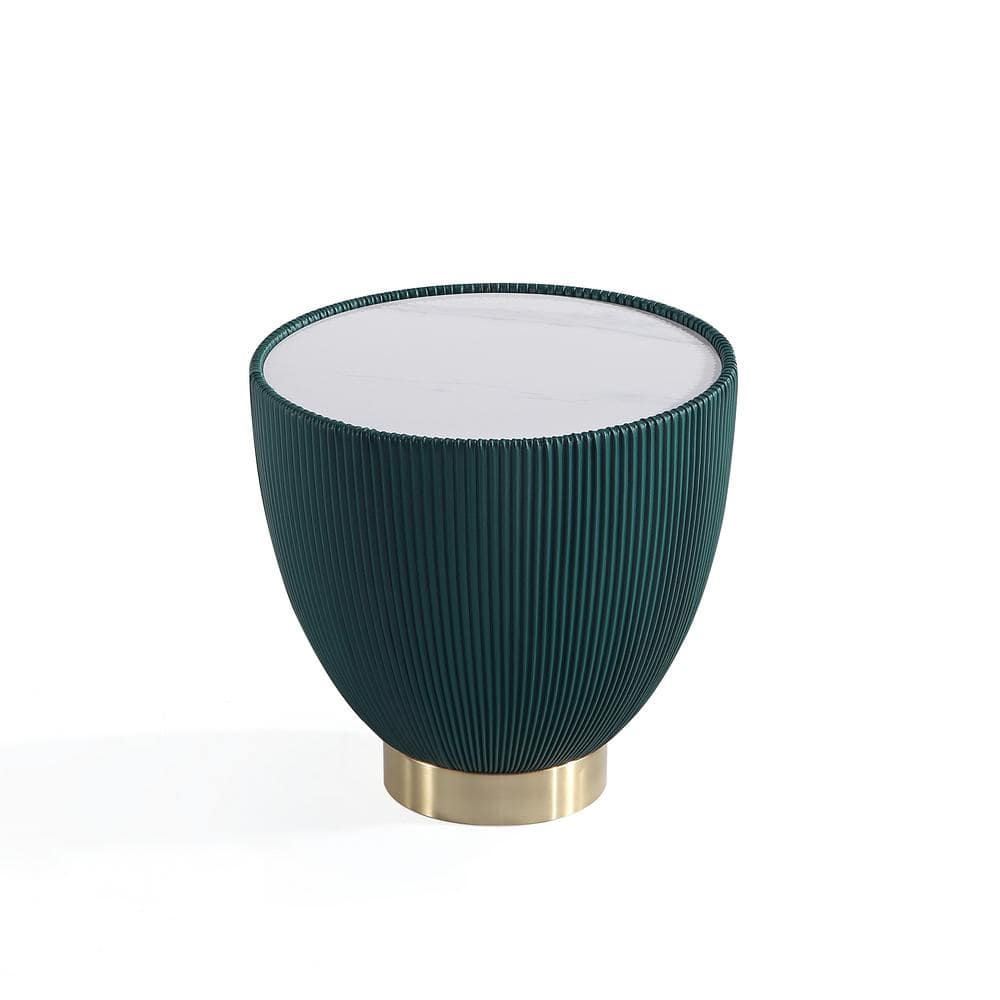 Green Ridged Metal and Stone Accent Table Set