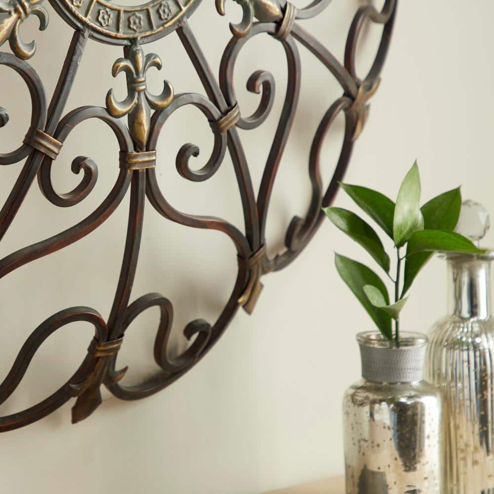 Bronze Ornate Scrollwork Round Metal Wall Decor, 29"
