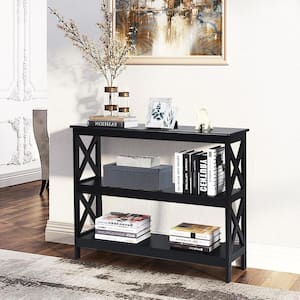 39.5 in. Black Standard Rectangle Wood Console Table with Shelf