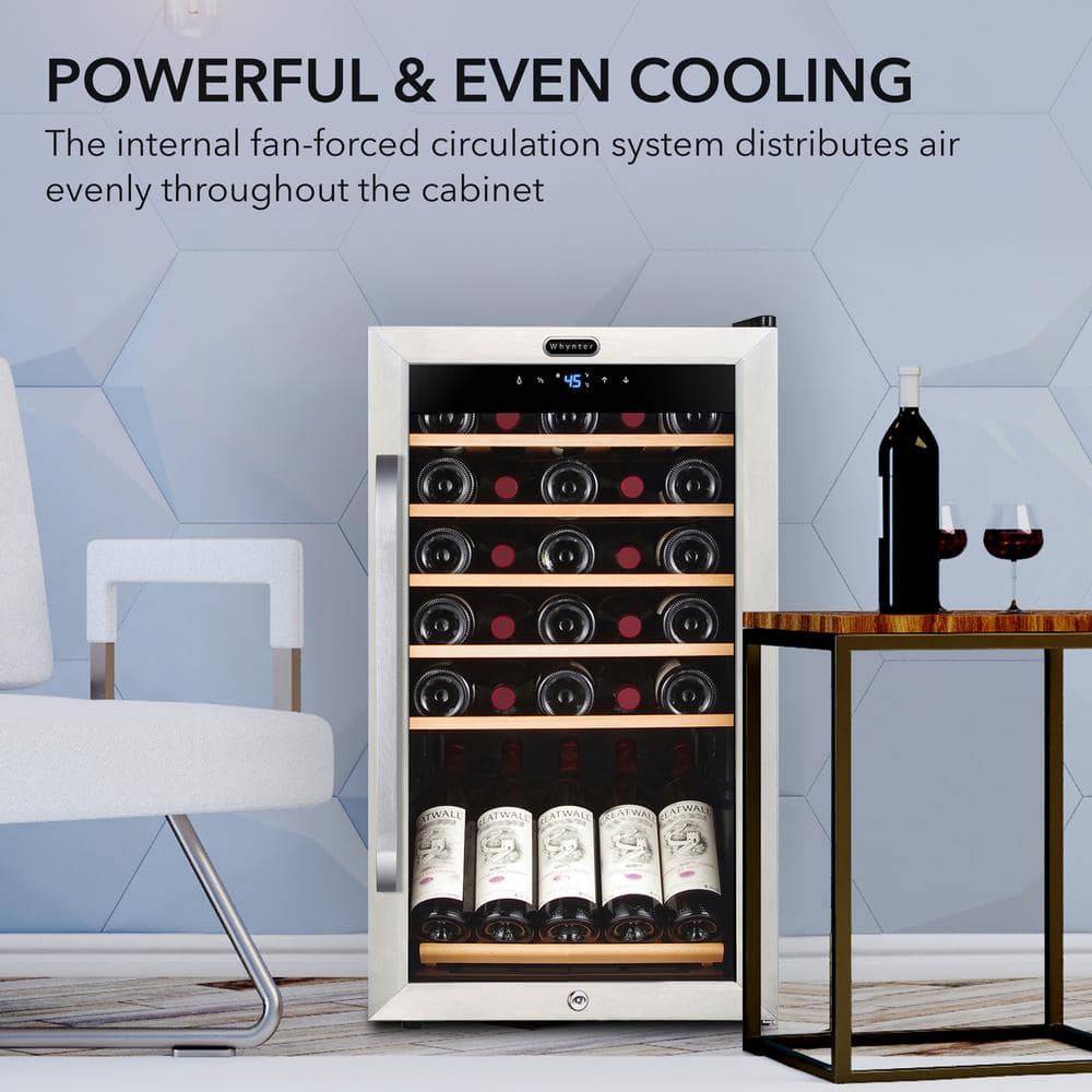 34 Bottle Stainless Steel Freestanding Wine Cooler with LED Lighting