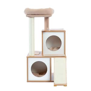 35 Inches Wooden Medium Cat Tree House in Beige