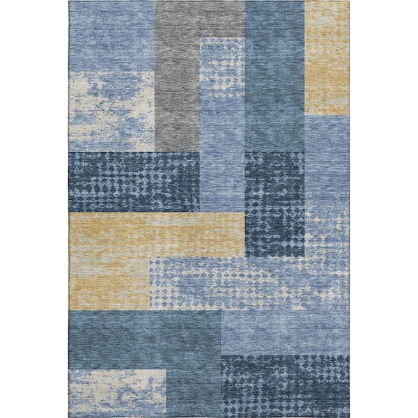 Mayfield Premium Machine Washable Abstract AMF941 Denim 3 ft. x 4 ft. Area Rug