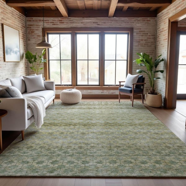 Mayfield Premium Machine Washable Abstract AMF1168 Aloe 5 ft. x 7 ft. 6 in. Area Rug