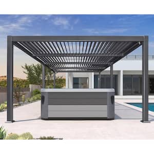11.4ft.x23.3ft. Gray Louvered Pergola Large Patio Aluminum Pergola with Adjustable Roof for Deck Backyard Hardtop Gazebo