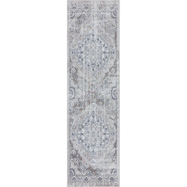 Tayse Rugs Nexus Medallion Gray 2 ft. x 8 ft. Indoor Runner Rug