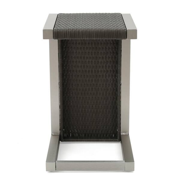 ITOPFOX Brown PE Rattan Iron Outdoor Side Table Modern ITOPFOX Brown PE Rattan Iron Outdoor Side Table Modern