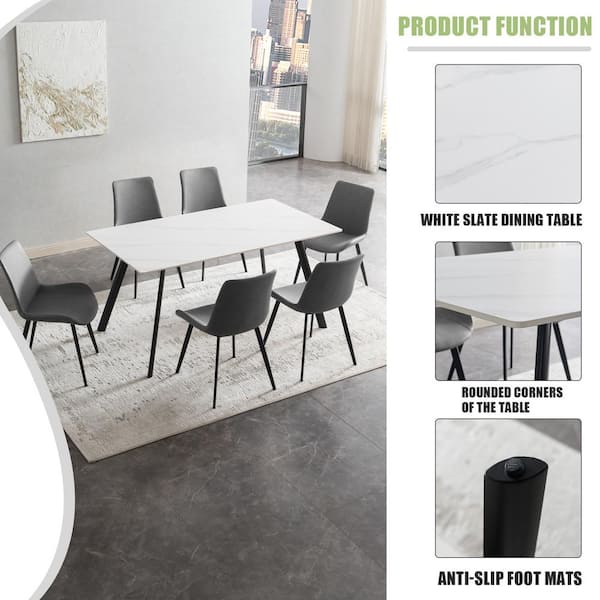 GOJANE 55.1 in. Rectangular Black Slate Stone Modern Dining Table