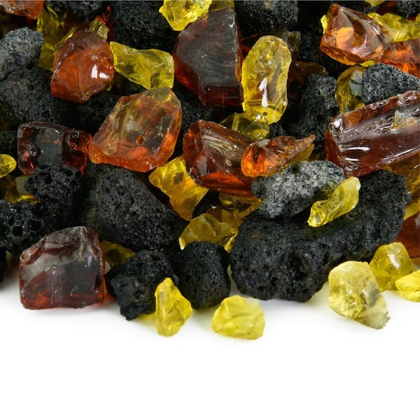 Fire Pit Essentials 3/8 in. to 3/4 in. 10 lbs. Oahu Sunflower Fire Glass & Lava Blend for Indoor and Outdoor Fire Pits or Fireplaces