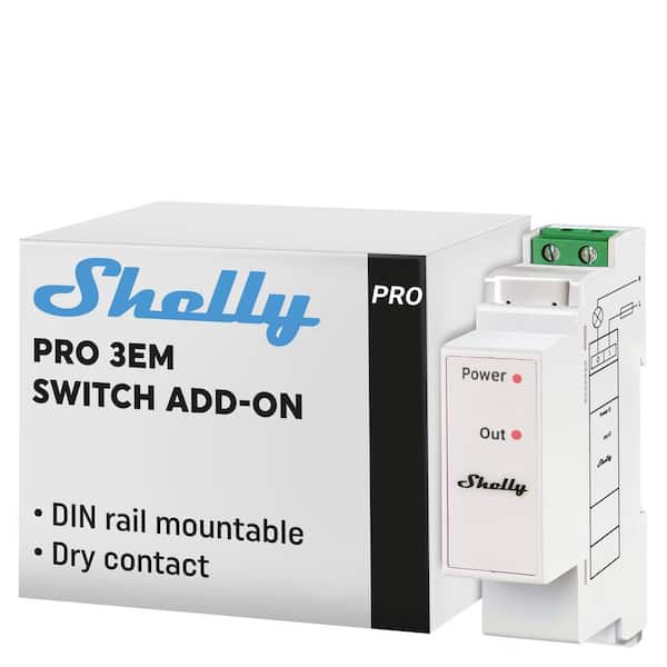 Pro 3EM Switch Add-On, Add-On For Shelly Pro 3EM, Dry Contacts, DIN Rail Mounting, Solar Panels, Wind Turbines