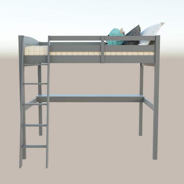 Charlie Gray Full Loft Bed with Desk 72"H x 74.75"W x 80"D