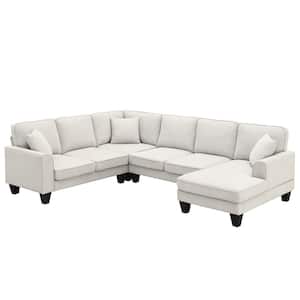 108 in. Square Arm 4-Piece U Shaped Linen Modern Sectional Sofa with 3 Pillows in Beige