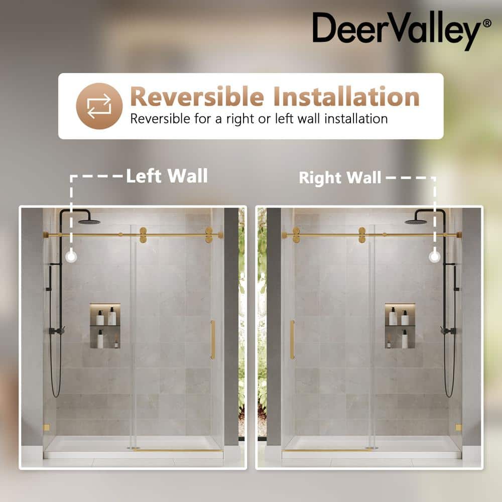 Concord 60" Gold Frameless Sliding Shower Door with Tempered Glass