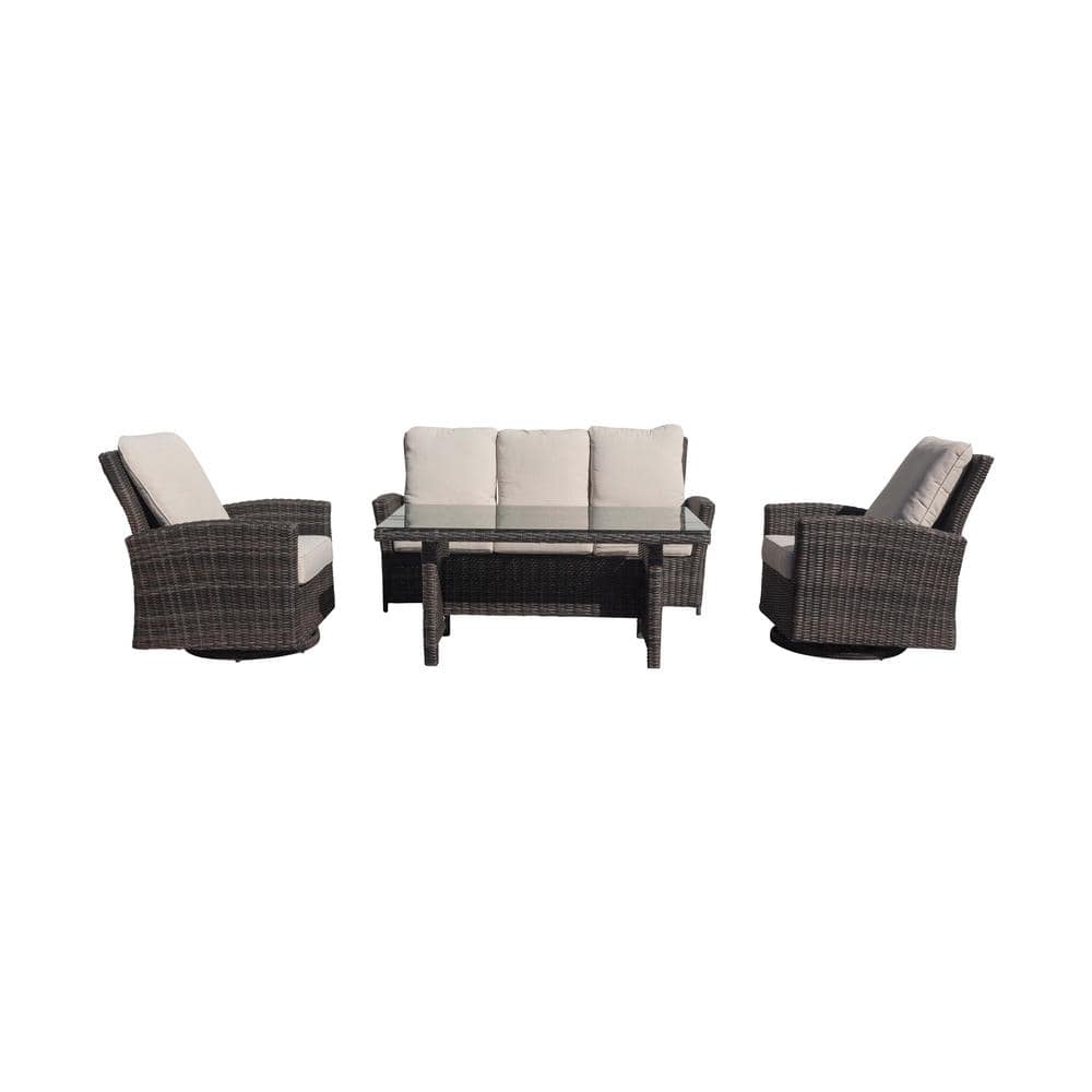 Courtyard Casual Cheshire 4-Piece Aluminum Recline Sofa Set with Swivel ...