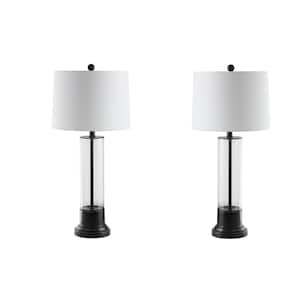 Jayse 30.5 in. Black/Clear Cylinder Table Lamp with White Shade (Set of 2)