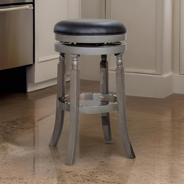 Benjara 30 in. Gray and Black Backless Wood Frame Bar Stool with Leather Seat