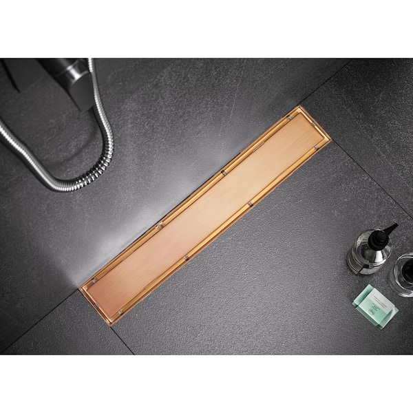 30 in. Linear Stainless Steel Shower Drain with Tile Insert in Rose Gold