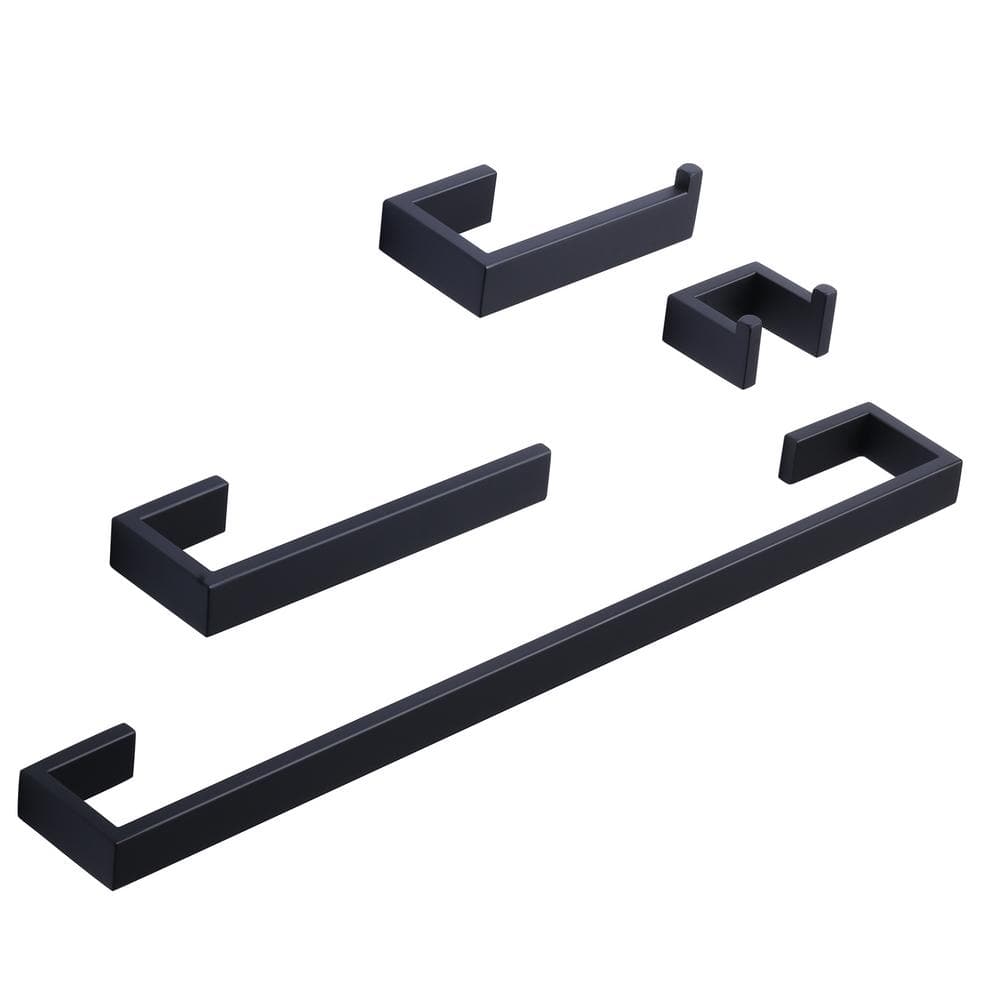 Matte Black 4-Piece Stainless Steel Bathroom Hardware Set