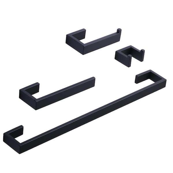 AVITAS 4-Piece Bath Hardware Set with Towel Bar Toilet Paper Holder Hand Towel Holder and Robe Hook in Matte Black
