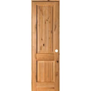 28 in. x 96 in. Knotty Alder 2 Panel Left-Hand Square Top V-Groove Clear Stain Solid Wood Single Prehung Interior Door