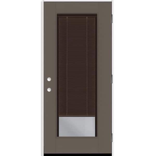 Steves & Sons Legacy 30 in. x 80 in. Full Lite Clear Glass Mocha Miniblind LHOS Kindling Fiberglass Prehung Door w/4-9/16 in. Jamb