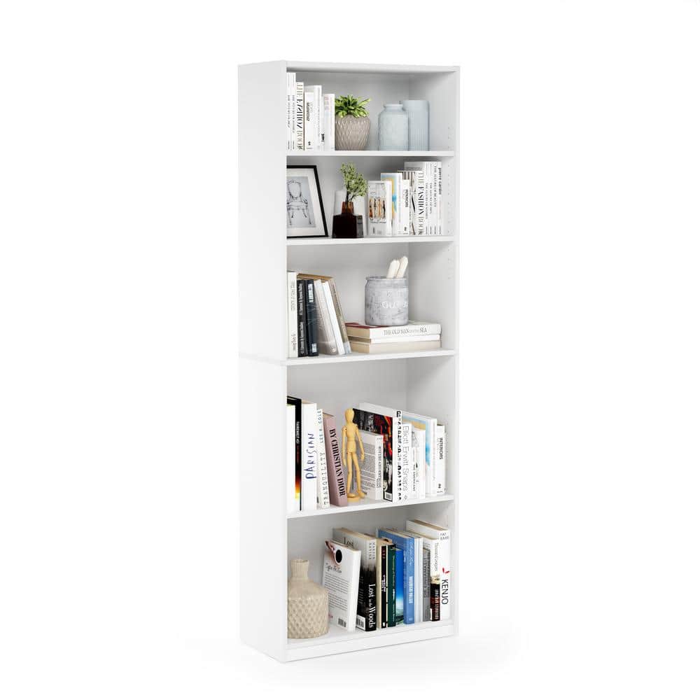 White Adjustable 5-Shelf Composite Wood Bookcase