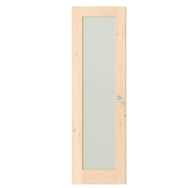 24 in. x 80 in. Composite, Full Lite, Frosted Glass, Primed, Light Brown Interior Door Slab With Silver Sphere Doorknob